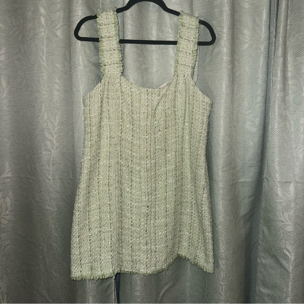House of Harlow 1960 lime green tweed A-line mini dress.
